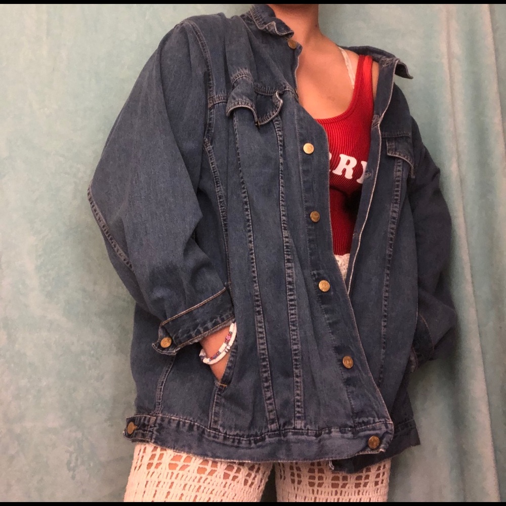 Long dark denim jacket